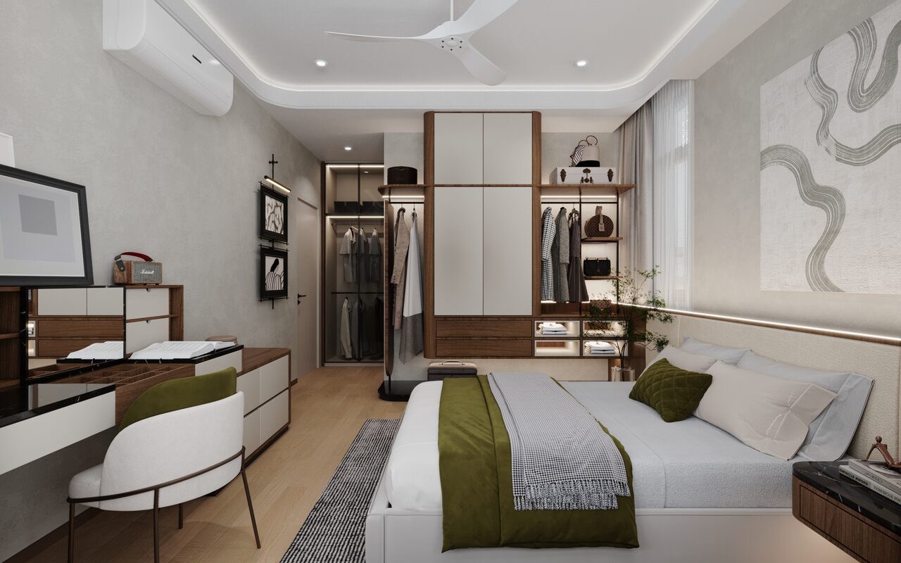 Warm wood master bedroom interior design Selangor