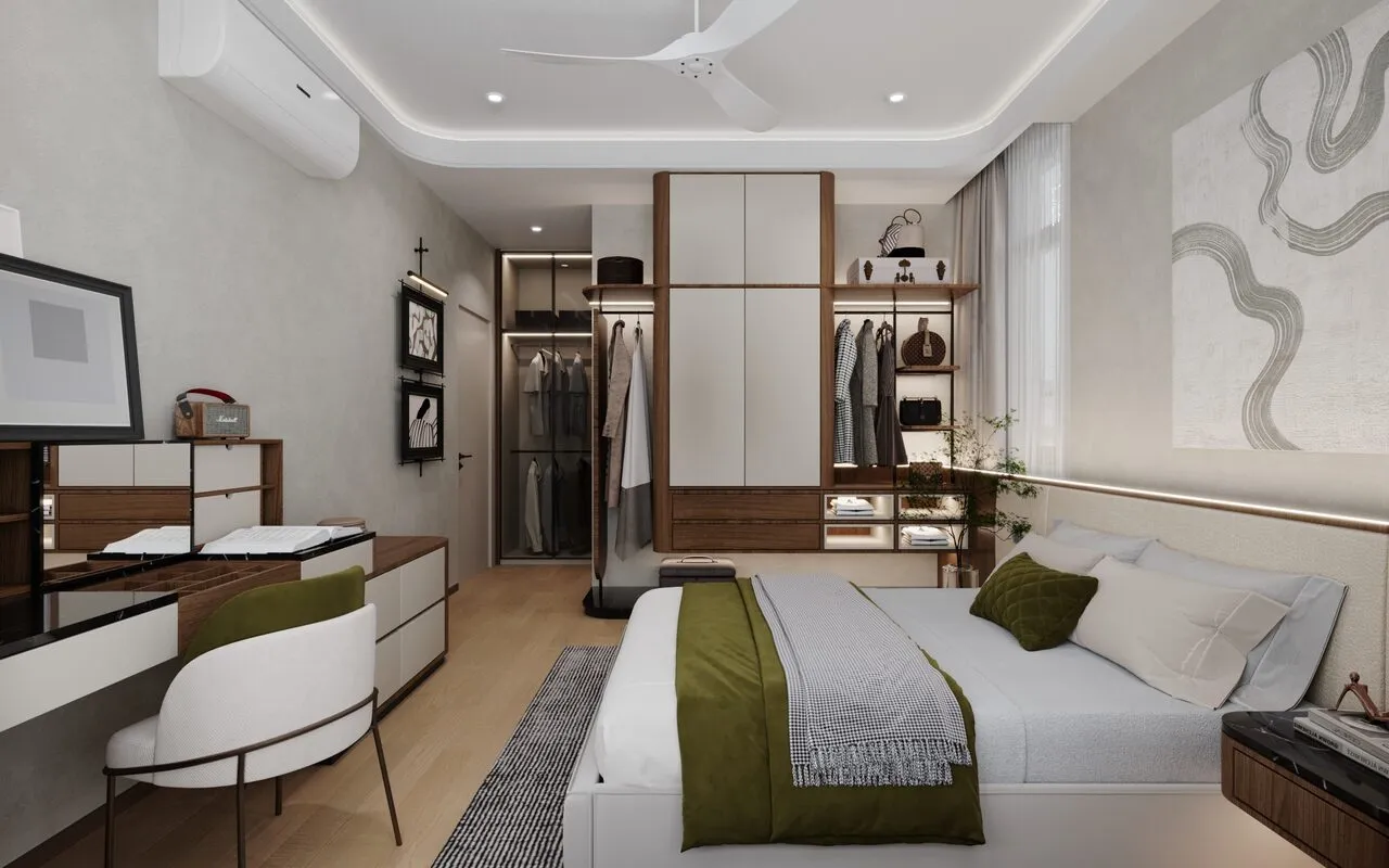 Warm wood master bedroom interior design Selangor